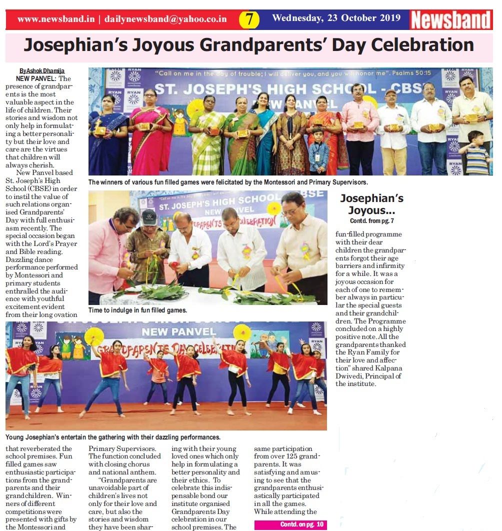 Grandparents Day celebration was featured in Newsband - Ryan International School, Panvel